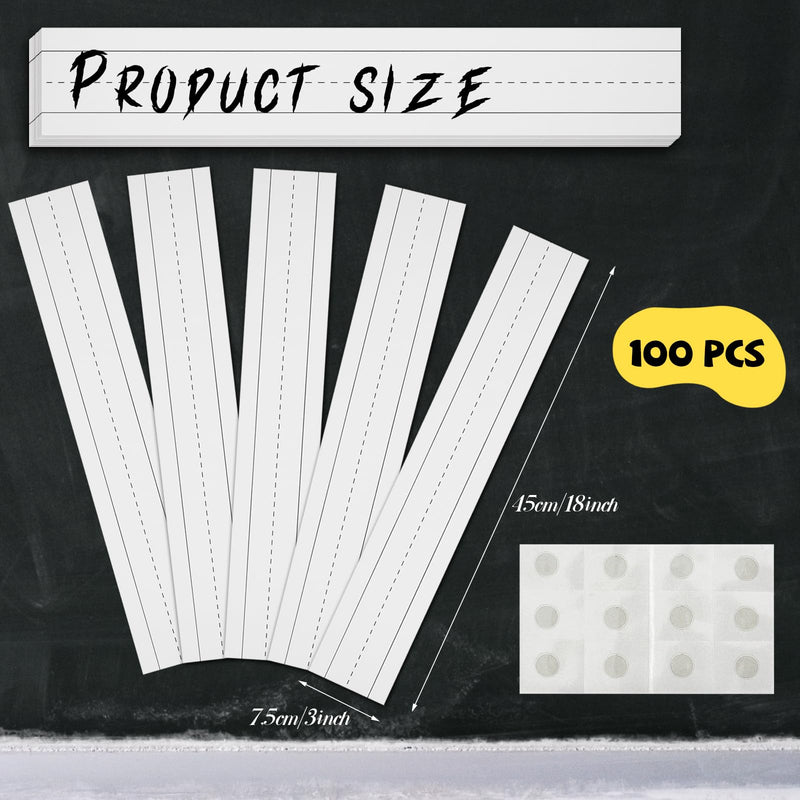 [Australia - AusPower] - 100 Sheets White Sentence Strips, 92LB/250gsm Cardstock Ruled Sentence Strips 3 x 17.5 Inches Sentence Strips for Teachers, Classrooms, Offices 