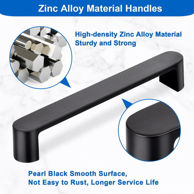 WEAVERBIRD 4 Pack Cabinet Handles Pearl Black Drawer Pulls Furniture Cabinet Hardware Cupboard Closet Zinc Alloy Black Handles Pulls, 5 inch (128mm) Hole Distance 128 mm