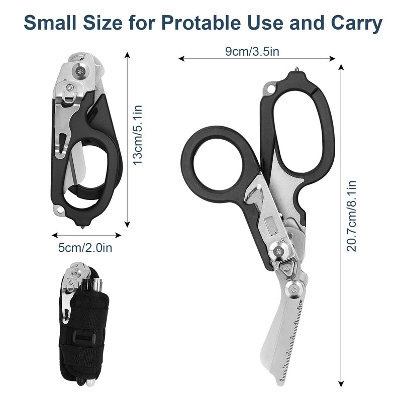 [Australia - AusPower] - 6 In1 Multifunction Emergency Response Shears, Stainless Steel Foldable Trauma Shears with Strap Cutter and Glass Breaker,Medical Scissors with Holster and Penlight 