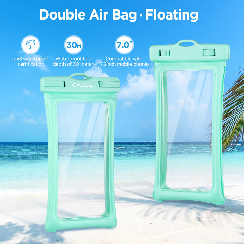 [Australia - AusPower] - [Floatable]CACOE Floating Universal IPX8 Waterproof Phone case 2 Pack-Up to 7.0",Adjustable Neck Lanyard Phone Pouch,Phone Dry Bags for Vacation Beach Pool Kayak Cruise Travel Essentials（Black+Green） Black+Green Up to 7.0"-Floatable 