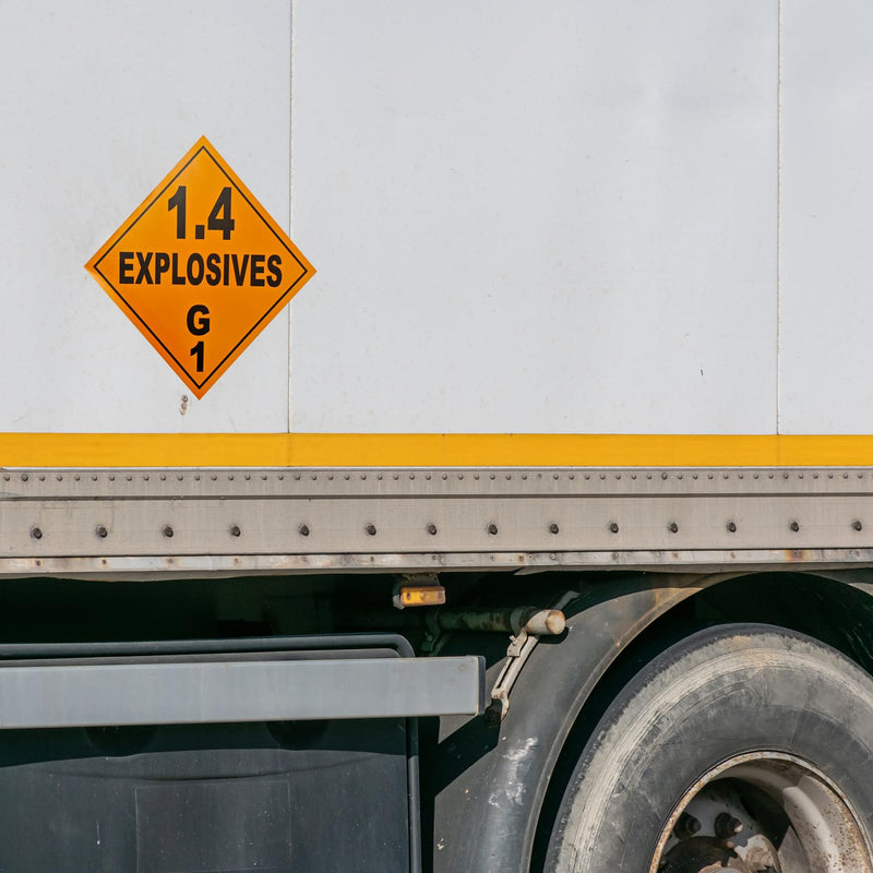 Hazardous Material Placard - Explosive Class 1.4G, Removable Vinyl Sticker, 27-Pack