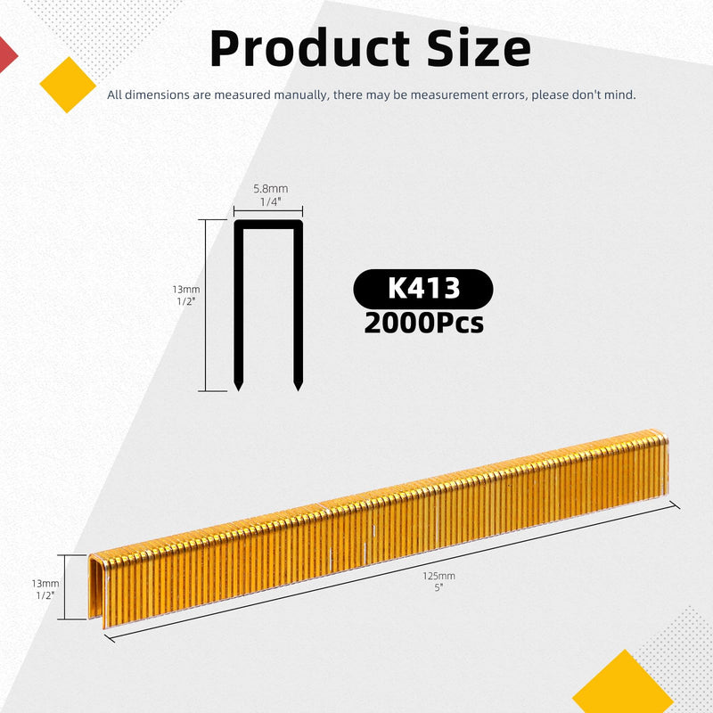 [Australia - AusPower] - Hilitchi 2000Pcs 1/2 Inch 18 Gauge Narrow Crown Staples, Gold Brad Nails Gun Nails 18 Gauge Galvanized Finish Staples with Storage Case 