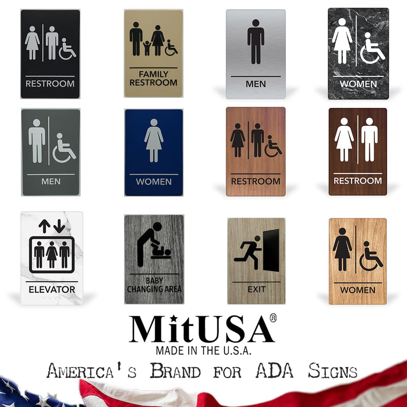 ADA Compliant, Women's Handicap Bathroom Sign, Raised Icons, & Grade 2 Braille - Includes Adhesive Strips for Easy Installation - 6" W x 9" H Made in the U.S.A. (Black, 6-Pack) Black