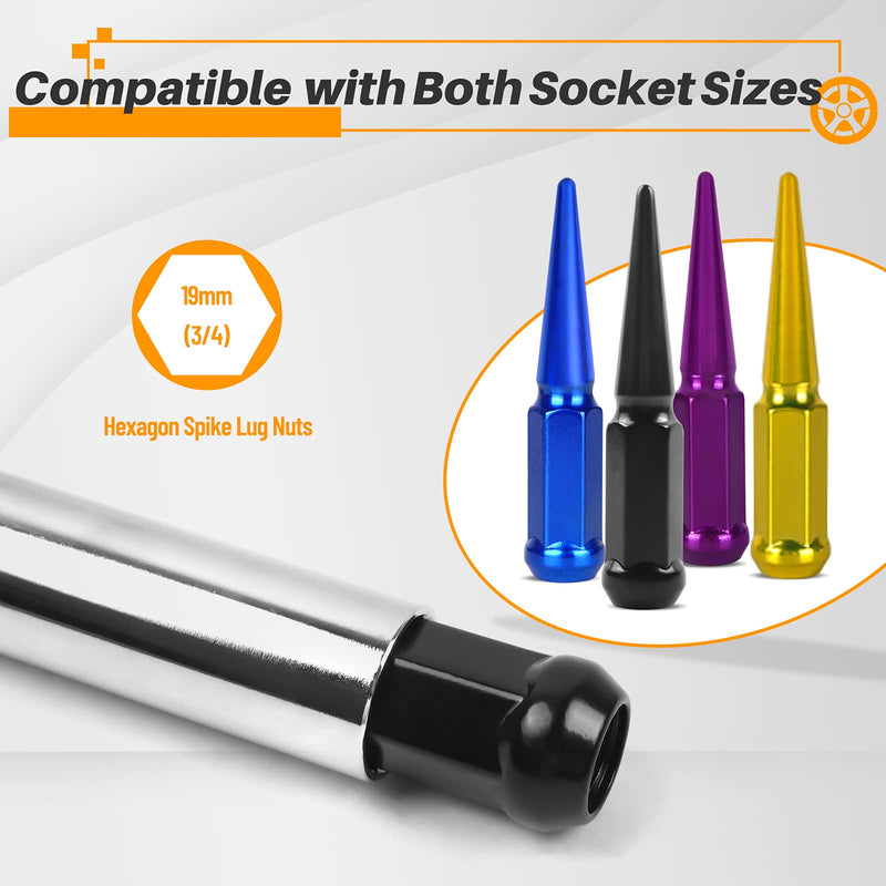[Australia - AusPower] - MIKKUPPA Spike Lug Nuts Socket Key - Solid Socket with 19mm Hex, Universal Spiked Lug nuts Socket Key Replacement Tool for M14x1.5, M14x2.0, 9/16-18, 1/2-20, M12x1.5, M12x1.25 One-Piece Spiked Lug Nut Hexagon Spike Lug Nuts Socket Chrome 