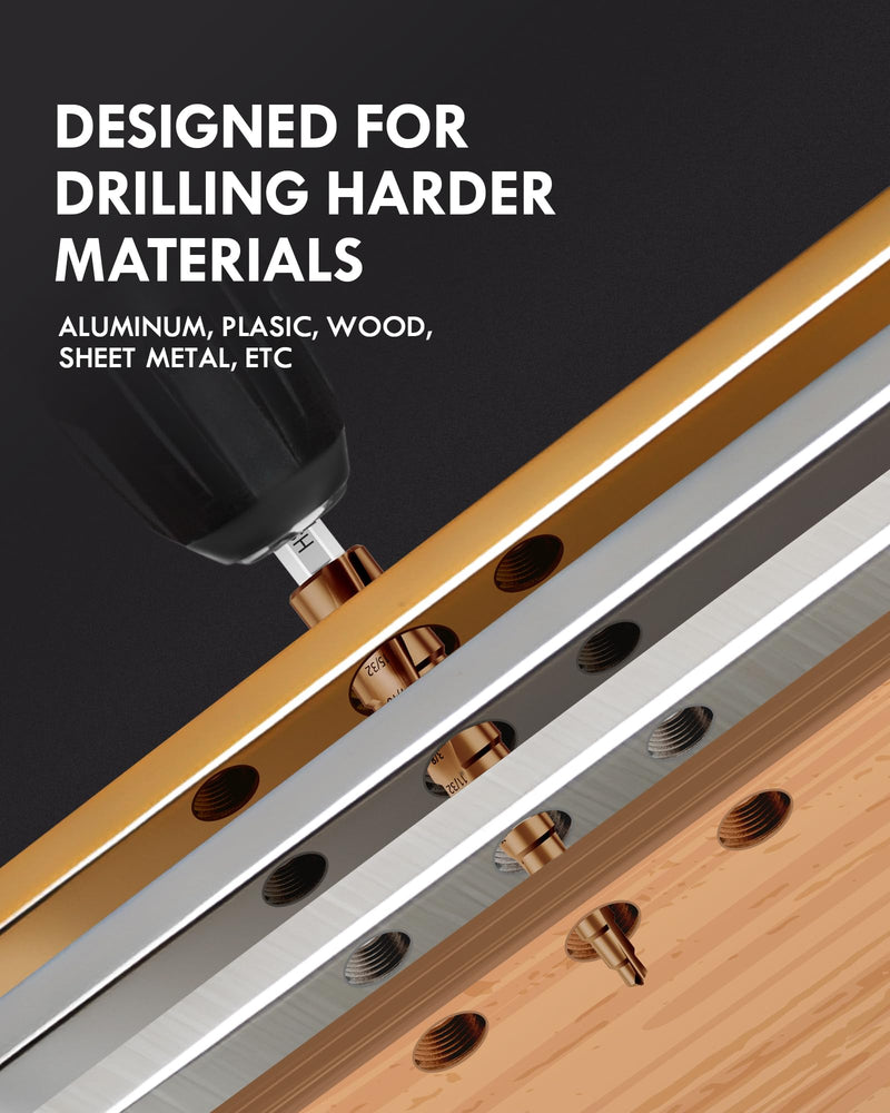M35 Cobalt Step Drill Bit Set with Automatic Center Punch, 1/8" to 1-3/8", 6 PCS Step Drill Bit for Stainless Steel, Metal, Aluminum, Copper, Wood, PVC 1/8"-1-3/8"(M35)(6Pcs)