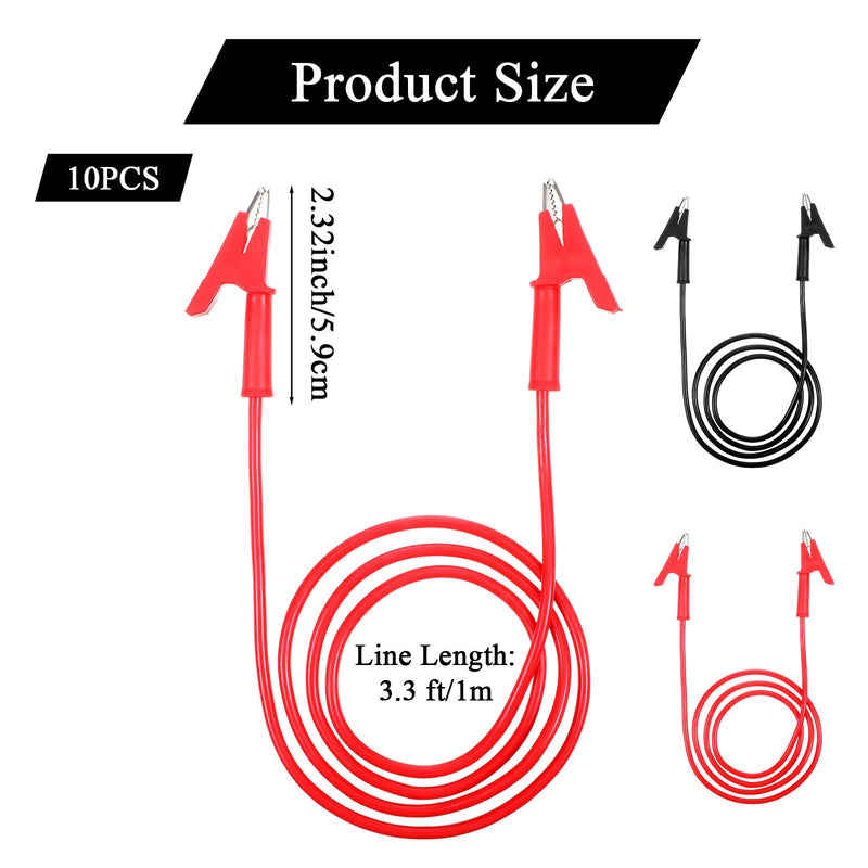 [Australia - AusPower] - 10 Pcs 14 Gauge Jumper Wires Alligator Clips to Alligator Clip Electrical Test Wires Set Silicone Flexible Cable for Electrical Testing (3.3 Ft) 