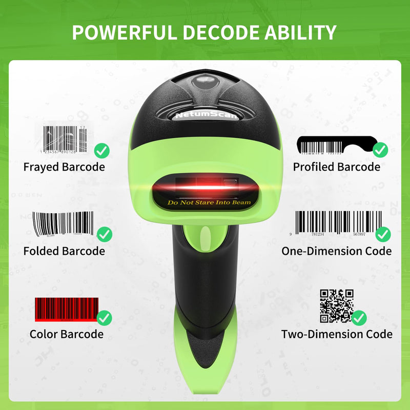 Handheld USB 2D Barcode Scanner Reader for Computers, NetumScan Handheld Wired Automatic QR Bar Code Scanners for Mobile Payment, Store, Supermarket, Warehouse Green