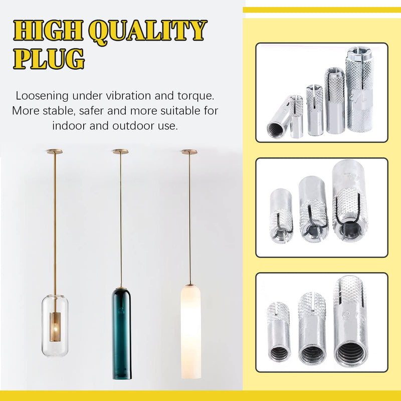 [Australia - AusPower] - 37 Pcs Zinc Plated Metal Knurled Drop in Anchor Assortment Set, 1/4", 5/16", 3/8", 1/2" Concrete Expansion Drop-in Anchors Kit 1/4", 5/16", 3/8", 1/2" Set 