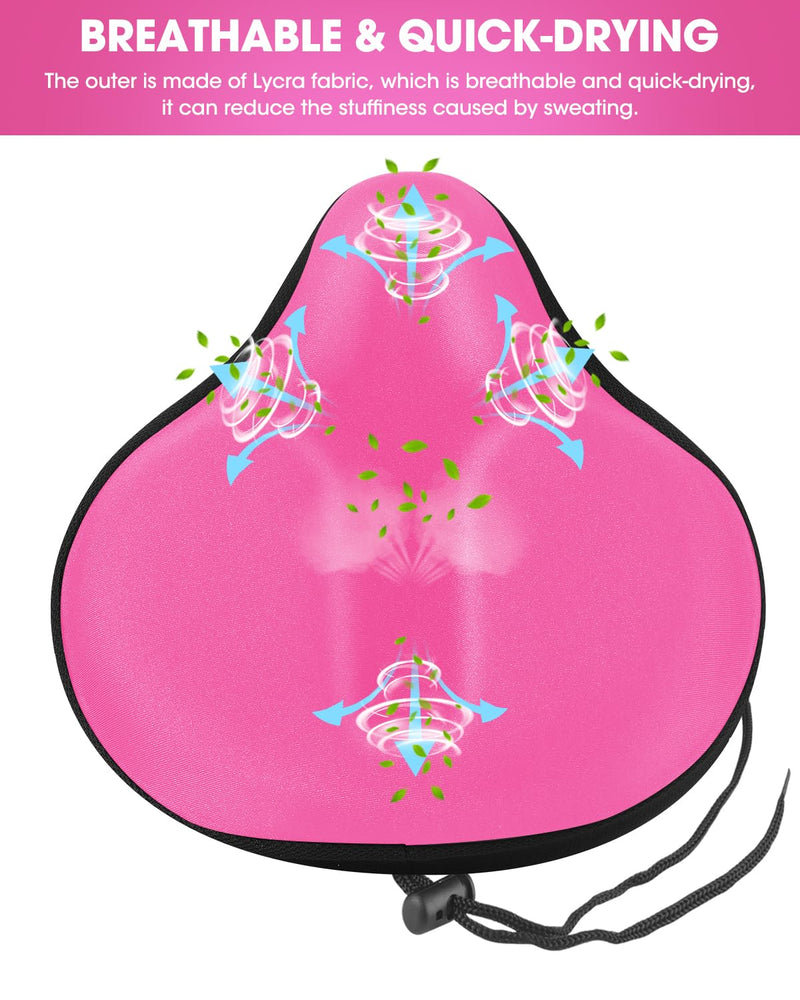 Bike Seat Cover for Men & Women Comfort, Large Bike Seat Cushion Cover, Padded Seat Cover for Bike, Soft Bicycle Seat Covers for MTB, Exercise Bikes, Indoor and Outdoor Cycling Seat Cover Pink