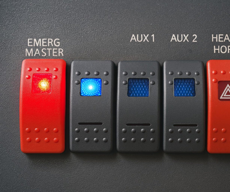 MGI SpeedWare 3-Pack Marine Rocker Switches with Illuminated LED, 20A 12vDC, SPDT Latching ON/Off/ON - Blue