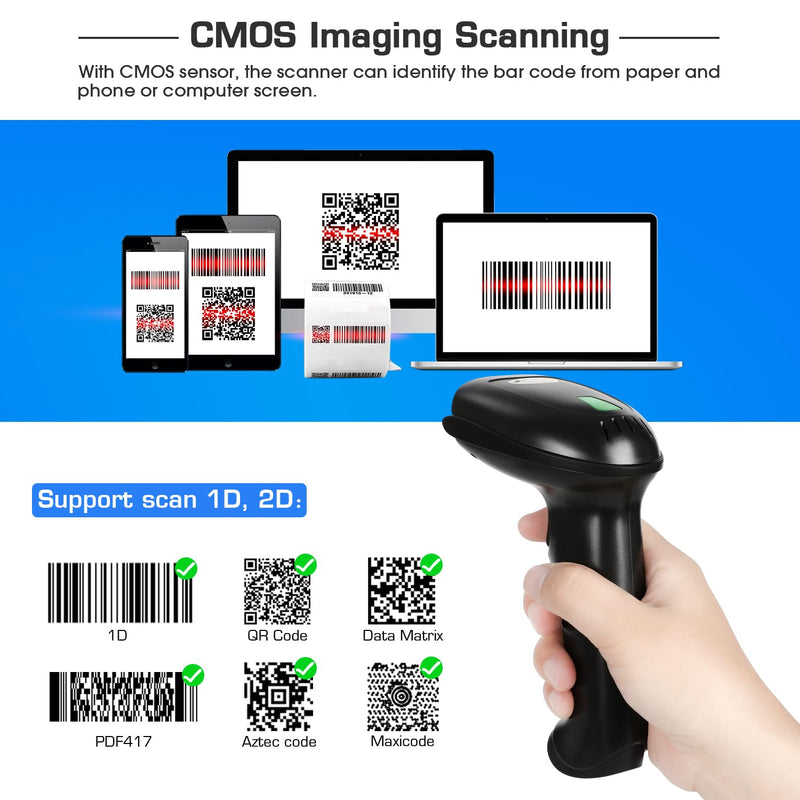 [Australia - AusPower] - WoneNice Wireless Barcode Scanner, 2D QR Handheld Scanner for iOS Mac Windows, Plug and Play USB Cordless 1D Barcode Reader for Retail Store Warehouse Inventory 
