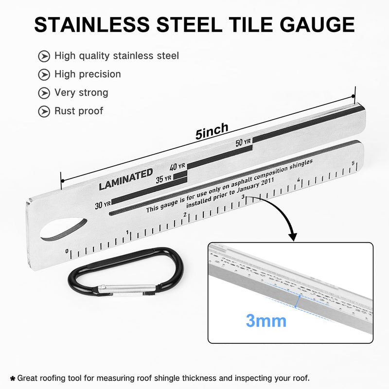 [Australia - AusPower] - 5 Packs 4/09 Shingle Gauge, Roof Gauge Tool, Pitch Gauge Roofing with Carabiner for Measuring and Analyzeing The Thickness of Roof Shingle 5 