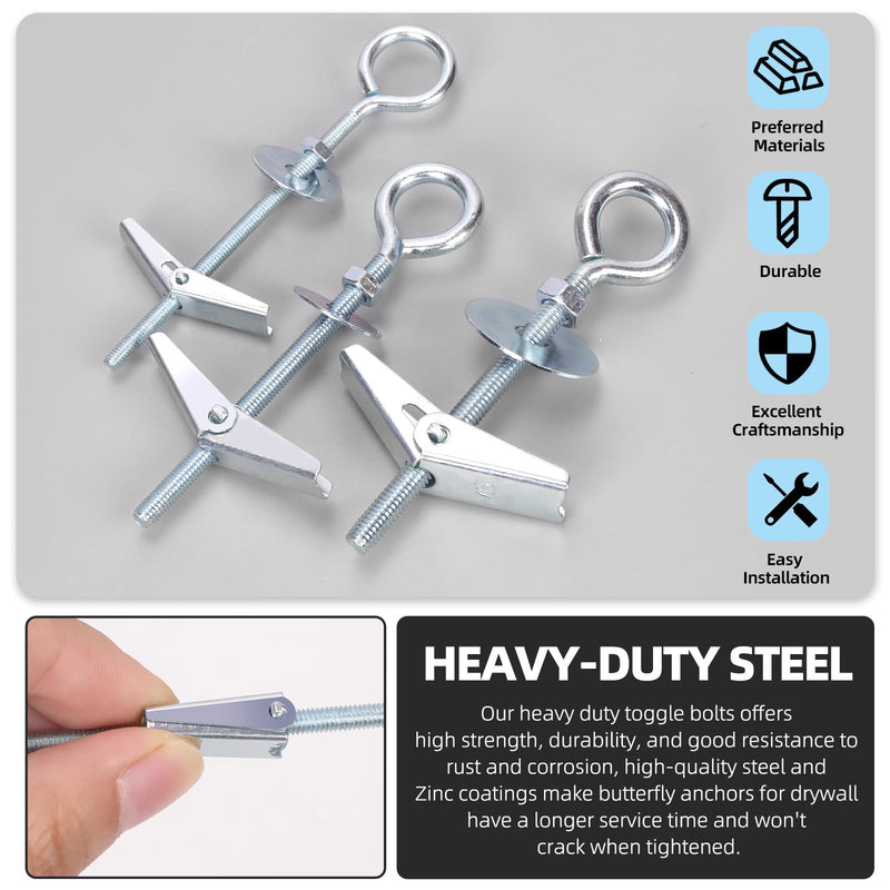 [Australia - AusPower] - Glarks 18pcs M4 M5 M6 O-Shaped Eye Bolt Toggle Anchors Set for Drywall, Toggle Bolts, Butterfly Anchors, Spring Toggle Wing Bolts for Ceiling, Sheetrock, Hollow Wall 