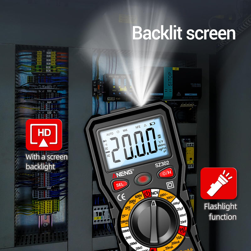 [Australia - AusPower] - ANENG Multimeter with Backlit LCD,Ohm Volt Amp Meter,Non Contact Voltage Tester Measures DC AC Voltage,Current,NCV,Resistance,Continuity,Diodes,Electric Tools for Automotive Battery Test Black 