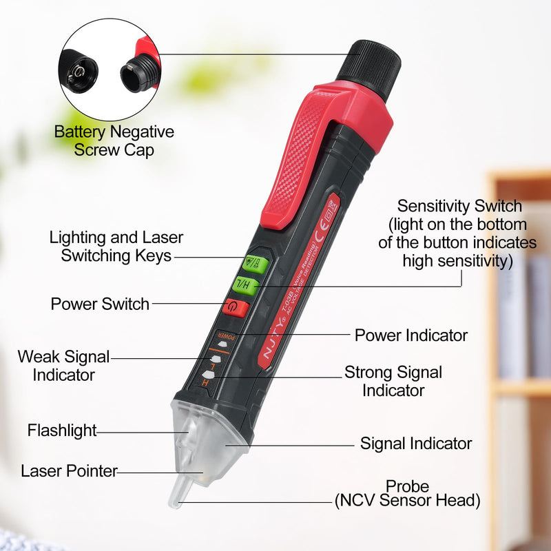 [Australia - AusPower] - Respicefinem NJTY Voice Broadcast Voltage Tester Non Voltage Tester 12V 1000V 48V 1000V Dual Range Electrical Tester Efficient Live Hot Wire Tester Wire Breakpoint Finder Voltage 