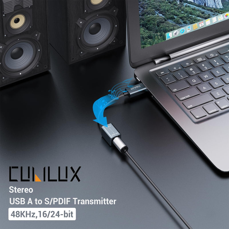 [Australia - AusPower] - Cubilux USB to S/PDIF Transmitter, USB A to TOSLINK Output Adapter (Stereo Sound, Not for 7.1/5.1, NOT for TV), USB Optical Audio Converter Compatible with Windows Linux PC Laptop Computer 