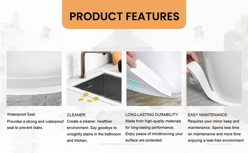 [Australia - AusPower] - White Caulk Tape Waterproof Self Adhesive, Bathroom Caulking Tape,Sealer Strip for Toilet Base Shower Wash Basin Sink, Easy to Use with Silicone Caulking Tool, Multifunction Middle Crease Design 