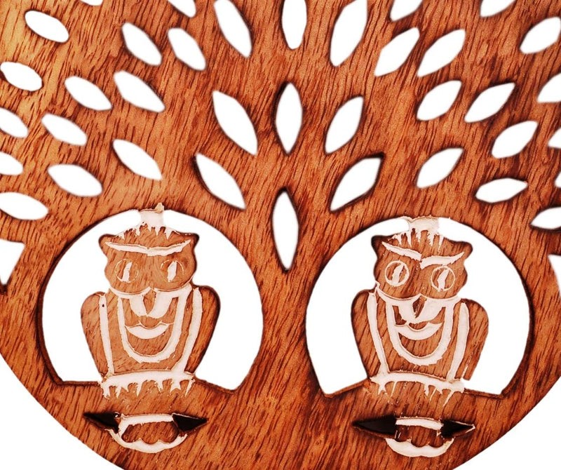 Purpledip Wooden Trivet 'Night Forest' Coaster Hot Pad Mat for Dining Table, Kitchen (11419) Owls on a tree