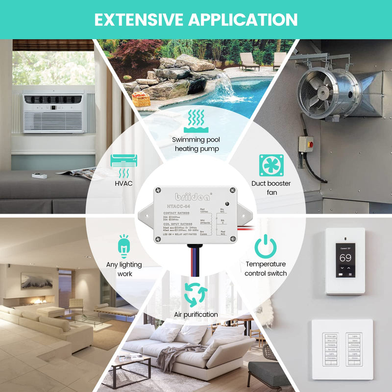 [Australia - AusPower] - Enclosed Power Control Relay, Briidea 20 Amp SPDT Power Relay with 24 VAC/DC/120 VAC Coil, Compatible with HVAC, Temperature Controller Switches 