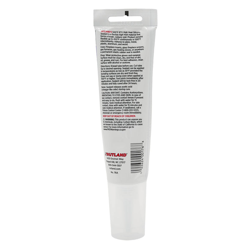 [Australia - AusPower] - Rutland 500°F RTV High Heat Silicone, High Temperature Sealant, Black, 2.7 oz Tube 
