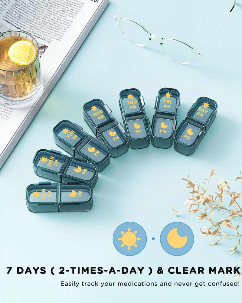 [Australia - AusPower] - Am Pm Pill Organizer, Weekly Pill Box 2 Times A Day - Acedada 7 Day Pill Organizer with 7 Separate Containers, Portable Daily Medicine Dispenser Case for Vitamin, Fish Oils, Supplements, Stylish Blue 