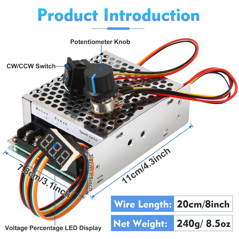 [Australia - AusPower] - PWM DC Motor Speed Controller, DC 10-55VRated 40A/Max 60A, LED Display Stepless DC Motor Speed Controller with Adjustable Potentiometer and Forward-Brake-Reverse Switch Standard 10-55V/60A 