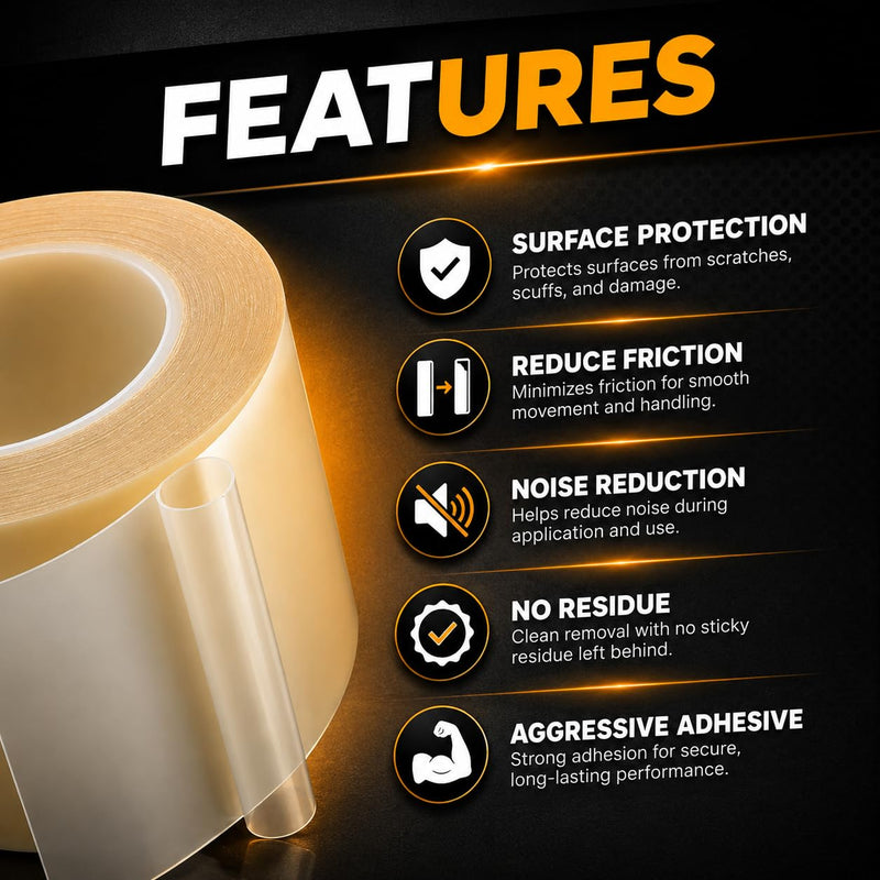 WOD SPT7A UHMW Polyethylene Transparent Film Slick Tape, 1/2 inch. x 36 yd. Aggressive Adhesive - Ideal For Squeak Reduction, Drawers, and Bearings 1/2 in. 36 Yards