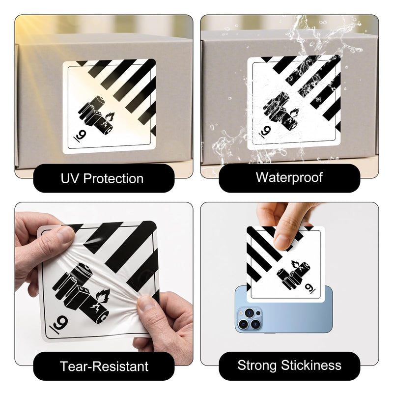 4 x 4 Inches Class 9 Hazard Lithium Battery Labels 500 PCS Waterproof Warning Stickers Battery Transport Safety Labels