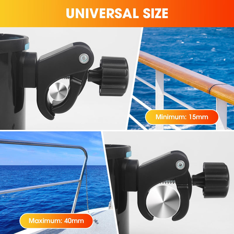 Marine Boat Cup Holder - No Drill Installation for Bimini Top, Rail, Pole, Grab Bar | 360° Adjustable & Anti-Slip Design | Gift for Boat Lovers, PWC, Jet Ski, Seadoo Pack Of 1 All-season