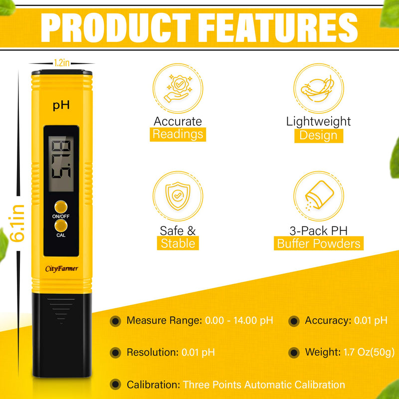 [Australia - AusPower] - PH Meter, Digital pH Meter, PH Meter for Water Hydroponics, with 3 Pack of Calibration Solution Mixture Included 