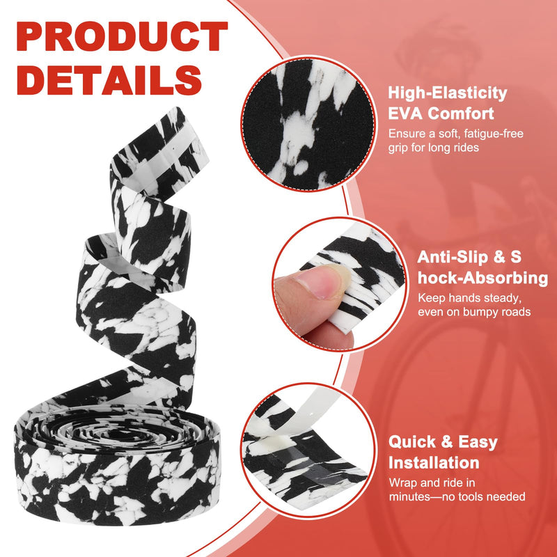 PATIKIL Bike Handlebar Tape, 2 Rolls 6.6 Feet Bike Grip Tape High-Elasticity EVA Foam Cycling Handle Wraps Comfortable Non-Slip Shock Bicycle Wrap with End Plugs for Road Bike, Black-White