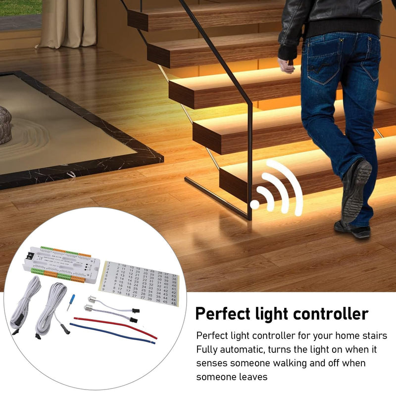 [Australia - AusPower] - 32 Channel Motion Sensor LED Stair Light Controller, Intelligent Automatic Cascaded Stair Ladder, Step Light Controller for Stair Light 