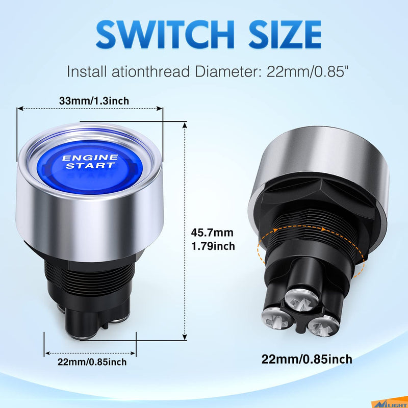 [Australia - AusPower] - GUUZI Start Motor Button Car DC 12 V/50 A Car Start Motor Button Light Button Start Ignition Push Button for Racing, On/Off Momentary Button (Blue) blue 