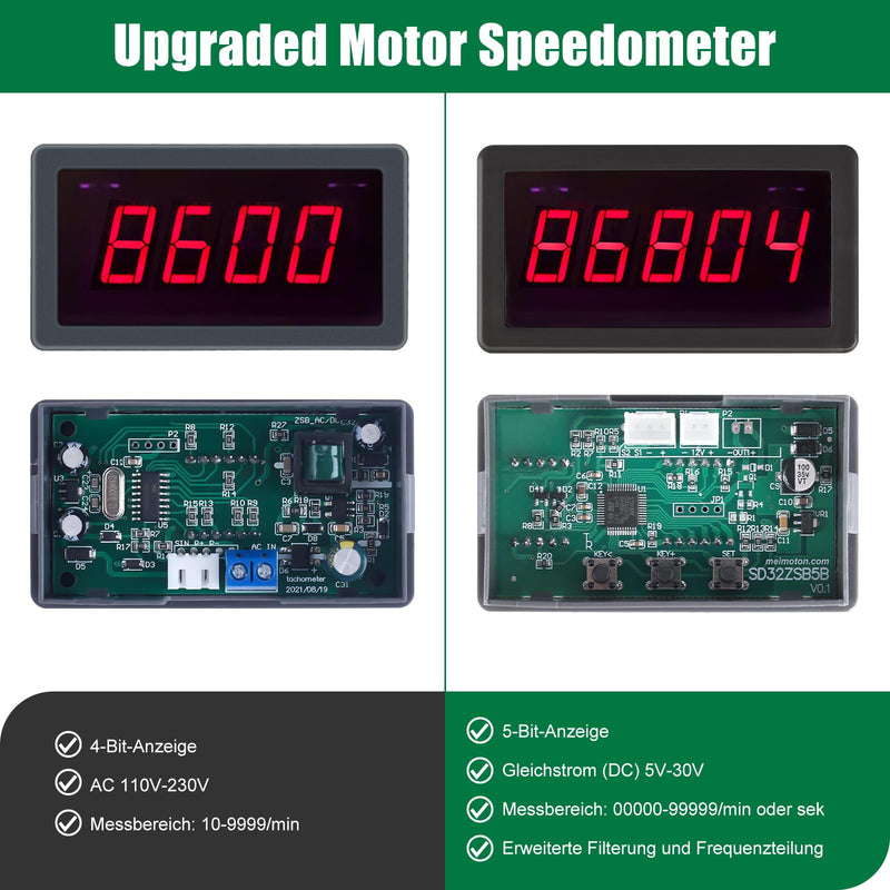 [Australia - AusPower] - 5-Bit Digital LED Tachometer, DC 5V-30V RPM Meter, Motor Speedometer, with Support of Speed/s Mode, Frequency Division and Filter Function, Tachometer with Hall Near Field 