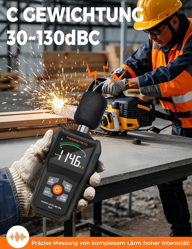 SL01 Decibel Meter, 30-130 dB Sound Level Meter, with A/C Weighting, Data Storage, Maximum/Minimum), Precise dB Meter for Professional, Industrial and Home Use