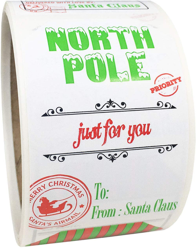 from Santa Gift Tags â€“ White Semi-Gloss Holiday Stickers, 2 x 3 Inch Labels, Roll of 100 with 4 Festive Designs â€“ Christmas Wrapping Tags, Made in The USA