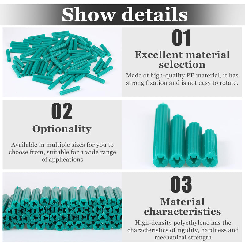 [Australia - AusPower] - 200 Pcs Expanding Plastic Screw Anchors 1/4" Hole Green Plastic Anchors for Concrete Tile Cement Bolt Expansion Tube for #10,11,12 Screws, Fix to Wall Drywall or Other Surface(1-1/2") 1-1/2" 