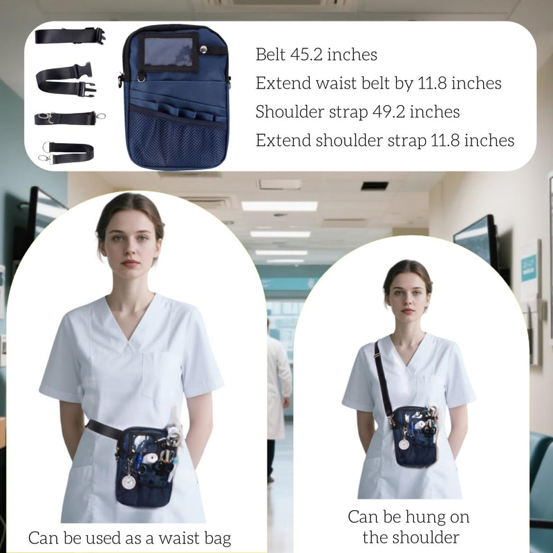 [Australia - AusPower] - Nursing Fanny Pack,Nurse Waist Pouch,Medical Gear Pockets Adjustable Waist Strap/Multi Compartment/Multicolored Suitable for Nurses,Caregivers,and Other Practitioners(Black) Black 