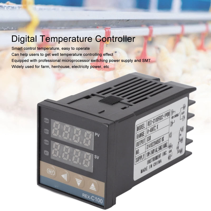 [Australia - AusPower] - 100-240 V Temperature Controller, 1.89 x 1.89 x 3.54 Inch Digital Thermostat Temperature Controller 0 to 400 Degrees Celsius Temperature Monitor with K-Thermocouple Relay for Heating Cooling Aquarium 