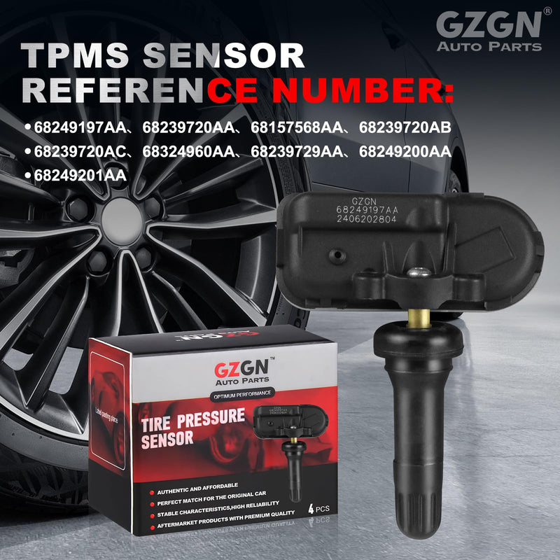 [Australia - AusPower] - TPMS Tire Pressure Monitoring Sensor Compatible with Ram 1500/2500/3500//4500/5500 & Jeep Cherokee 2014-2012 - 4PCS Pre-Programmed 433MHz - Replace#68249197AA 68239720AA 68455823AB 68455824AB 