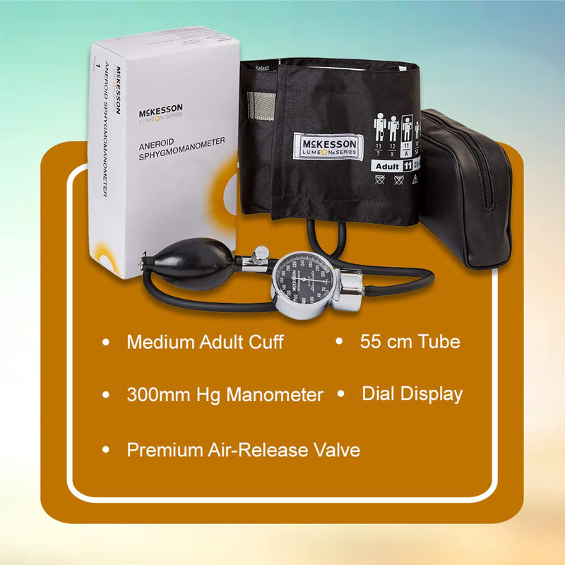 [Australia - AusPower] - McKesson LUMEON Professional Aneroid Sphygmomanometer, Blood Pressure with Cuff, Pocket Size, Black, Adult Medium, Circumference 23-40 cm, 1 Count Adult (1 Count) 