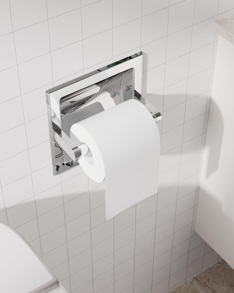 Polished Chrome Recessed Toilet Paper Holder, Bathroom Wall Mount Recessed Pivoting Toilet Tissue Roll Paper Holder Include Rear Mounting Bracket 1