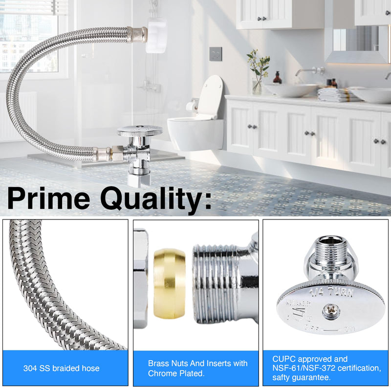 2Pack, 15 inches- Toilet Hose Water Supply Line Kit - 3/8" COMP x 7/8" BC Braided Toilet Connector Hose & 1/2 inch NOM Inlet x 3/8 inch OD Compression Outlet Angle Shut Off & Escutcheon Plate 15 inch ( Two Sets）
