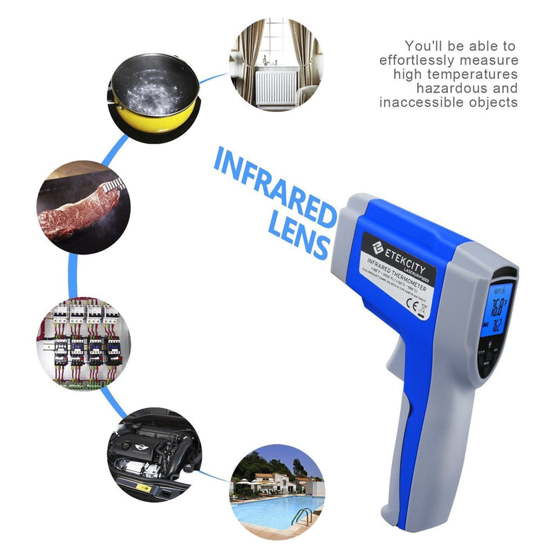[Australia - AusPower] - Etekcity Digital Thermometers Non-contact-58°F ~1022°F (-50°C ~ 550°C) ith Adjustable Emissivity & Max Measure for Meat Refrigerator Pool Oven, Blue 