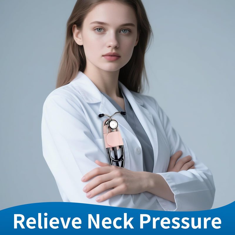 [Australia - AusPower] - PU Leather Stethoscope Holder Clip 2-Pack (Black & Pink) - Secure Hands-Free PU Leather Holster for Physicians, Nurses, EMT, Students - Fits 3M Littmann & Most Stethoscopes 
