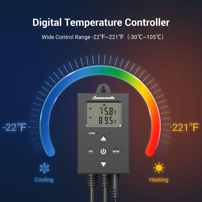 [Australia - AusPower] - DEWENWILS Digital Temperature Controller Thermostat Outlet with Heating & Cooling Mode for Chest Freezer, Home Brewing, Green House, Incubation, Reptiles, -22°-221°F, 120V/10A/1200W 