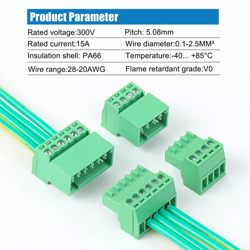 [Australia - AusPower] - 5 Set 4 Pin 5.08mm Pitch PCB Mount Screw Terminal Block Connector with 4 Pin Phoenix Plug,Pluggable Male and Female Connector 