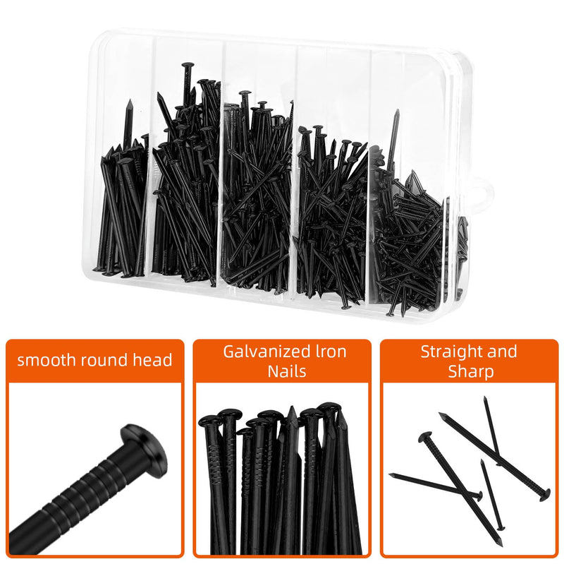 [Australia - AusPower] - MELLEWELL 400 PCS Nails Assortment Kit, Picture Hanging Nails, Wood Nails, Wall Nails for Hanging, Black Plated, 5 Sizes Assortment, DZB.400 