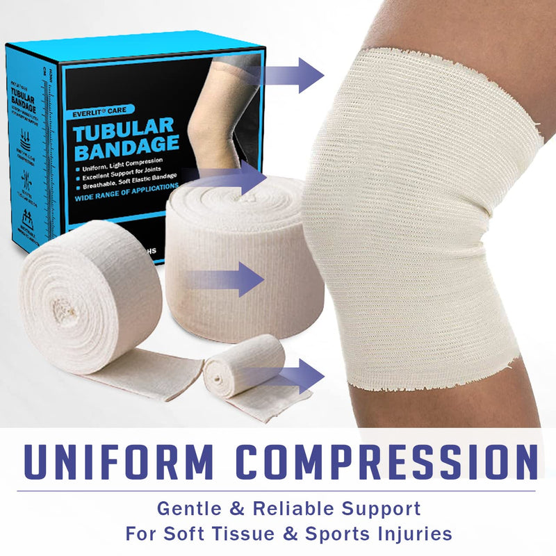 [Australia - AusPower] - EVERLIT Elasticated Tubular Support Bandage | Stockinette Tubing for Large Arm, Knees, Legs | Light to Moderate Compression Bandage Roll for Tissue Support (Size F | 4" x 11 yd) Size F | 4" x 11 yd 