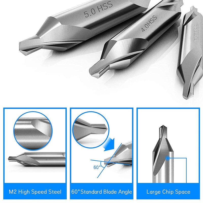 [Australia - AusPower] - HSS Center Drill Set 60 Degree Combined Countersink #1,2,3,4,5 Machinist 
